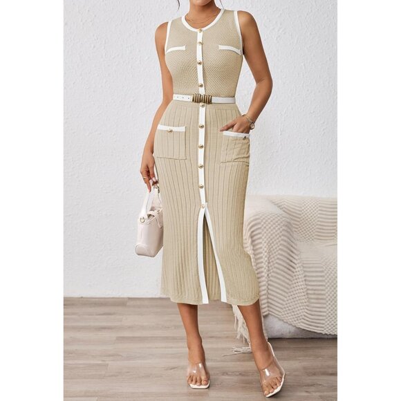 Women's Sleeveless Sweater Dress Slim Fit Midi Elegant Casual Office Wear - Picture 7 of 7